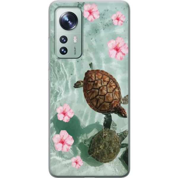 Yhteensopiva Puhelinkuori Xiaomi 12 Kilpikonnat ja hibiskukset trooppinen kukkia ja vettä sisältävä design rauhallinen lomatunnelma meren ja paratiis