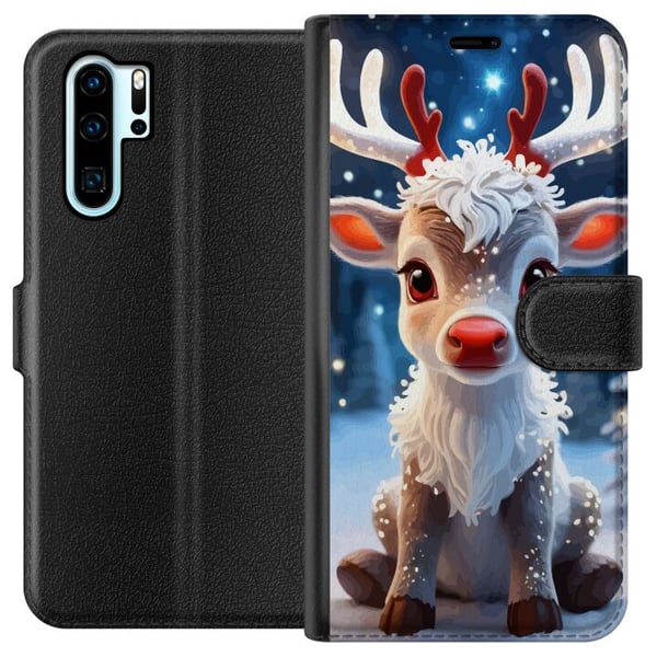 Kompatibelt Lommeboketui til Huawei P30 Pro Søt reinsdyr vinter julemotiv kawaii reinsdyr snø lys lys magisk jul søt høytid plakat