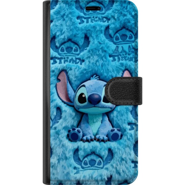 Kompatibelt Lommeboketui til Samsung Galaxy S23 Stitch sitter på et fluffy blått mønster med ansiktet og ørene sine gjentatt som tekstur, noe som ska