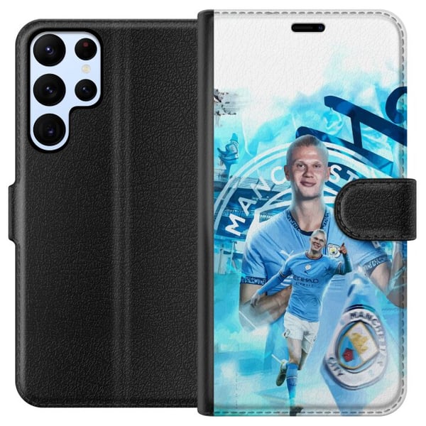 Kompatibelt Plånboksfodral till Samsung Galaxy S22 Ultra 5G Erling Haaland Manchester City Norge ultrasnabb och stark striker med otrolig effektivite