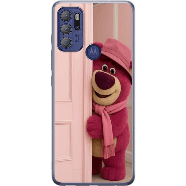 Kompatibel Mobilcover til Motorola Moto G60S Lyserød bamse med hat og tørklæde, sødt pastelfarvet design fyldt med kærlighed, humor og varme