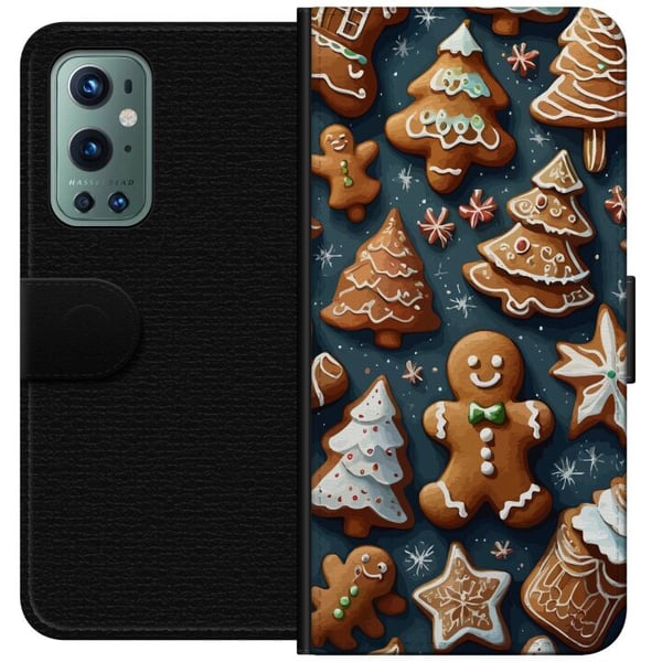 Kompatibelt Lommeboketui til OnePlus 9 Pro Pepperkaker formet som grantrær, figurer og stjerner, dekorert med glasur i et koselig vintermønster som s