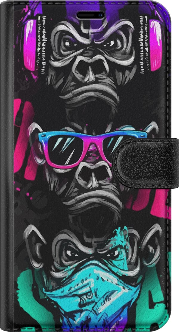 Yhteensopiva Lompakkokotelo Apple iPhone SE (2022) Kolme apinaa -taide – Graffitihenkinen neonaihe ei näe mitään, ei kuule mitään, ei sano mitään
