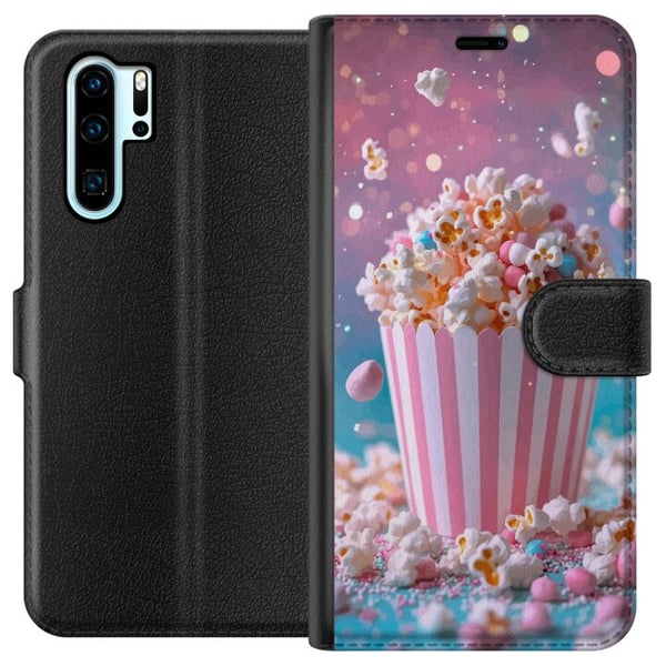 Kompatibel Tegnebogsetui til Huawei P30 Pro Retro popcorn design snacks økologisk samlerobjekt