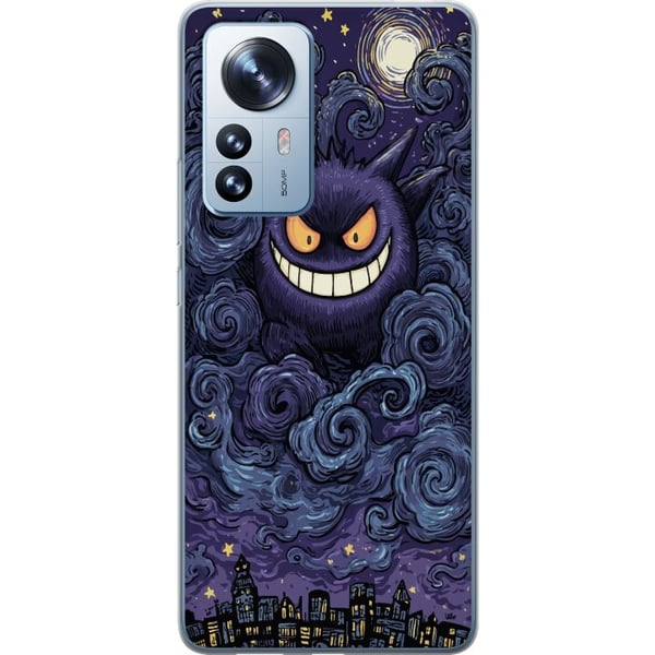 Kompatibel Mobilcover til Xiaomi 12 Pro Pokémon Gengar-illustration – Mørkt motiv med stjernehimmel og bykunst