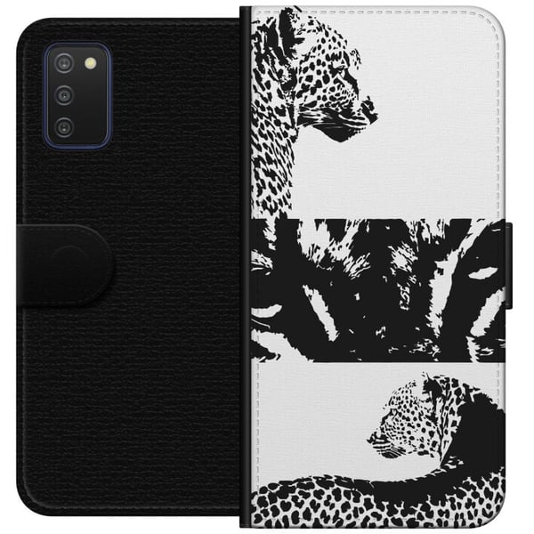 Kompatibelt Lommeboketui til Samsung Galaxy A03s Leopard Faces