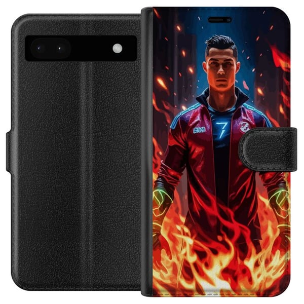 Yhteensopiva Lompakkokotelo Google Pixel 6a Ronaldo Inferno - jalkapallolegenda liekeissä