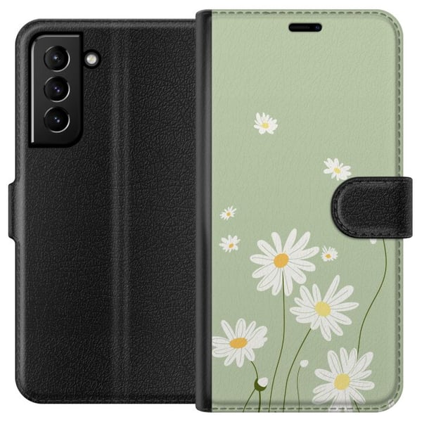 Kompatibelt Lommeboketui til Samsung Galaxy S21+ 5G Prestekrager - blomstrete mønster i svensk sommerstil Kompatibelt Lommeboketui til Samsung Galaxy S21+ 5G Prestekrager - blomstrete mønster i svensk sommerstil