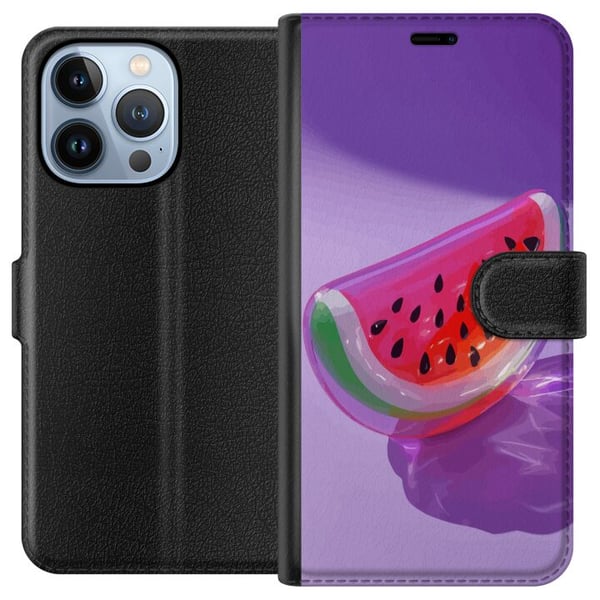 Yhteensopiva Lompakkokotelo Apple iPhone 13 Pro Lasityylinen vesimeloni violettia taustaa vasten, raikas kesäinen design, jossa on mehukas ja moderni Yhteensopiva Lompakkokotelo Apple iPhone 13 Pro Lasityylinen vesimeloni violettia taustaa vasten, raikas kesäinen design, jossa on mehukas ja moderni