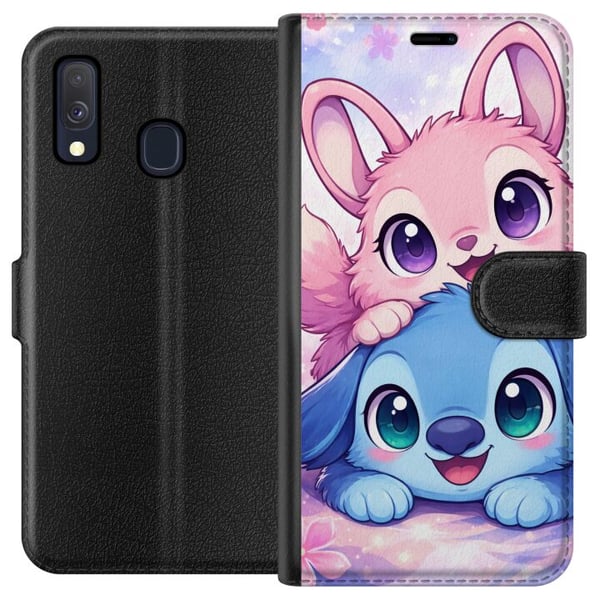 Kompatibel Tegnebogsetui til Samsung Galaxy A40 Sød kawaii-illustration med lyserøde og blå fantasidyr, store øjne og bløde farver, perfekt dekoratio