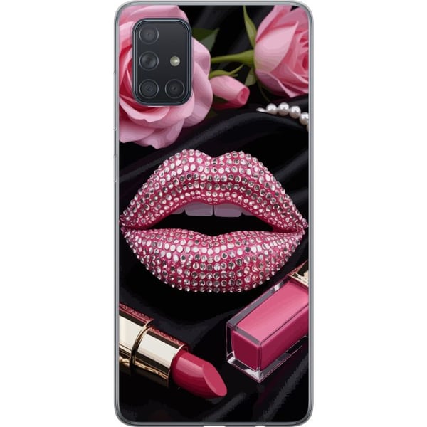 Kompatibel Mobilcover til Samsung Galaxy A71 pink glitter læber makeup diamanter roser neglelak mode glamour skønhed plakat lyserøde læber kunststil