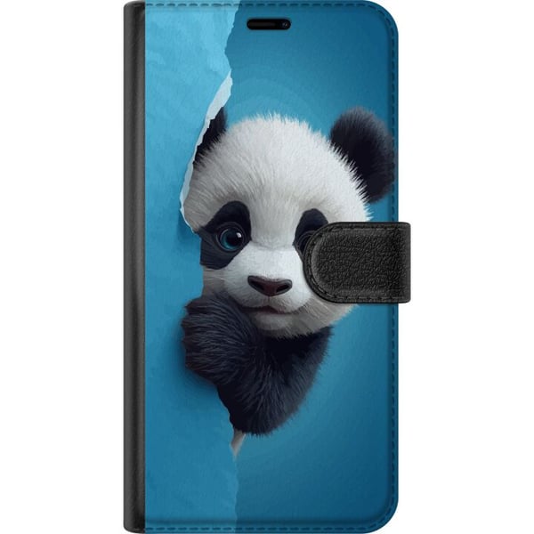 Kompatibelt Lommeboketui til Samsung Galaxy S21 Søt panda som titter frem gjennom papir i myk 3D-illustrasjon