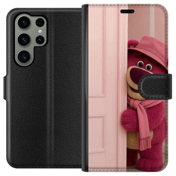 Kompatibelt Lommeboketui til Samsung Galaxy S23 Ultra Rosa bamse med hatt og skjerf, søtt pastellfarget design fylt med kjærlighet, humor og varme