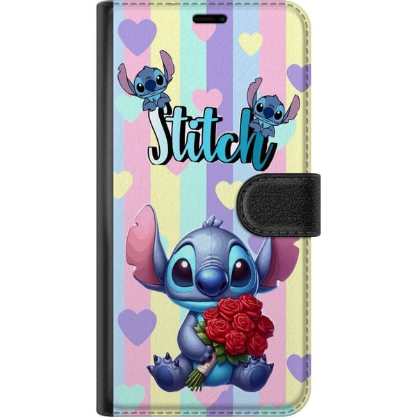 Kompatibelt Plånboksfodral till Samsung Galaxy A32 5G Stitch med rosor i romantisk tecknad stil mot randig bakgrund