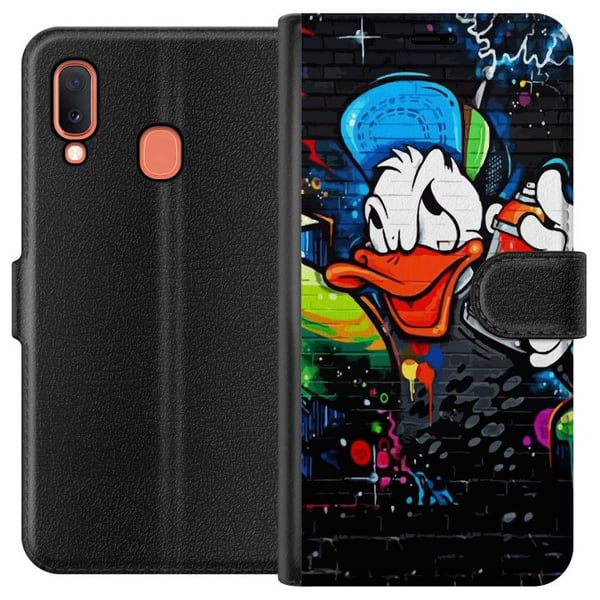 Kompatibelt Lommeboketui til Samsung Galaxy A20e Kalle Anka Graffiti Disney Design Roligt Barn Motiv Kompatibelt Lommeboketui til Samsung Galaxy A20e Kalle Anka Graffiti Disney Design Roligt Barn Motiv