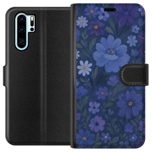 Yhteensopiva Lompakkokotelo Huawei P30 Pro Keskiyön kukkia syvänsinisessä unenomaisessa kesäillassa