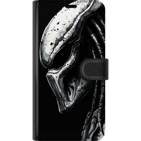 Yhteensopiva Lompakkokotelo Samsung Galaxy S21 Draamaattinen kuvitus Predator-naamiosta, jossa on metallisia tekstuureja, varjoja ja yksityiskohtia,
