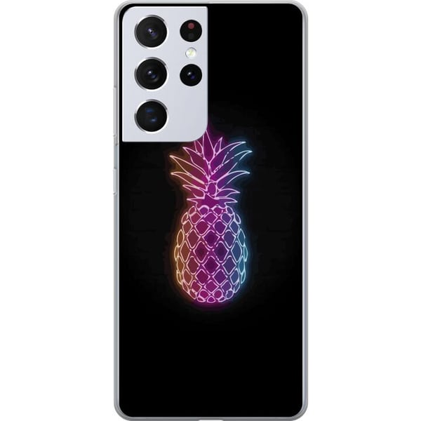 Kompatibelt Mobildeksel til Samsung Galaxy S21 Ultra 5G Neonillustrasjon av ananas i fargerikt lys mot svart bakgrunn i leken design Kompatibelt Mobildeksel til Samsung Galaxy S21 Ultra 5G Neonillustrasjon av ananas i fargerikt lys mot svart bakgrunn i leken design
