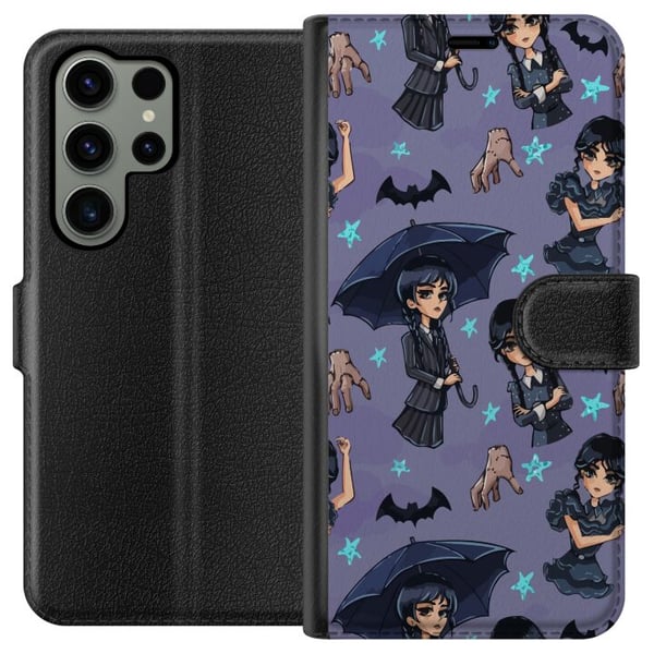 Kompatibel Tegnebogsetui til Samsung Galaxy S23 Ultra Wednesday Addams tegneserieplakat gotisk Netflix-serie flagermus hånd Thing lilla baggrund sødt Kompatibel Tegnebogsetui til Samsung Galaxy S23 Ultra Wednesday Addams tegneserieplakat gotisk Netflix-serie flagermus hånd Thing lilla baggrund sødt