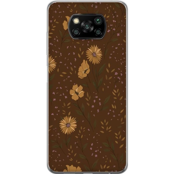 Kompatibel Mobilcover til Xiaomi Poco X3 NFC Retro blomstermønster brun baggrund blomster vintage 70’er-stil boheme tapetdesign tryk