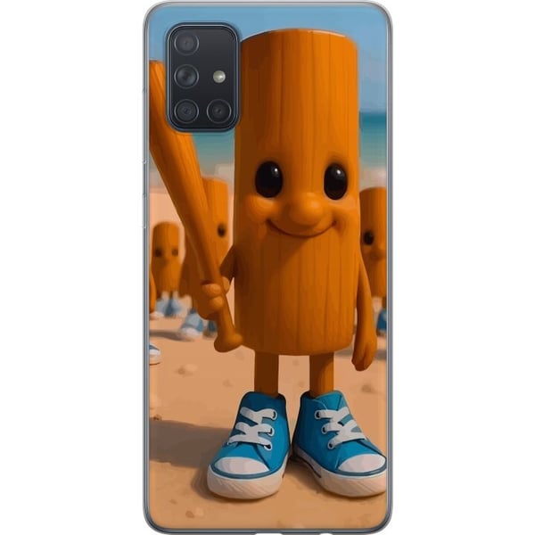 Kompatibel Mobilcover til Samsung Galaxy A71 Italian Brainrot strandmotiv – Træfigur med blå sko og baseballbat-plakat
