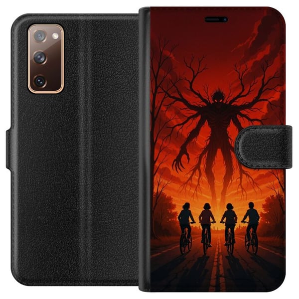 Yhteensopiva Lompakkokotelo Samsung Galaxy S20 FE Tumma Stranger Things -henkinen kauhuillustratsioon, jossa on punainen taivas, uhkaava hirviö ja py