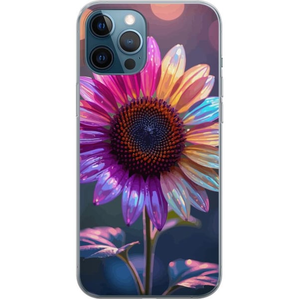 Yhteensopiva Puhelinkuori Apple iPhone 12 Pro Hohtava irisoiva kukka vaaleanpunaisen, violetin ja kullan sävyissä pehmeää bokehia ja valokimallusta v