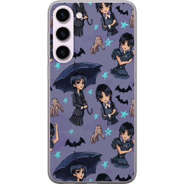 Kompatibel Mobilcover til Samsung Galaxy S23+ Wednesday Addams tegneserieplakat gotisk Netflix-serie flagermus hånd Thing lilla baggrund sødt design Kompatibel Mobilcover til Samsung Galaxy S23+ Wednesday Addams tegneserieplakat gotisk Netflix-serie flagermus hånd Thing lilla baggrund sødt design