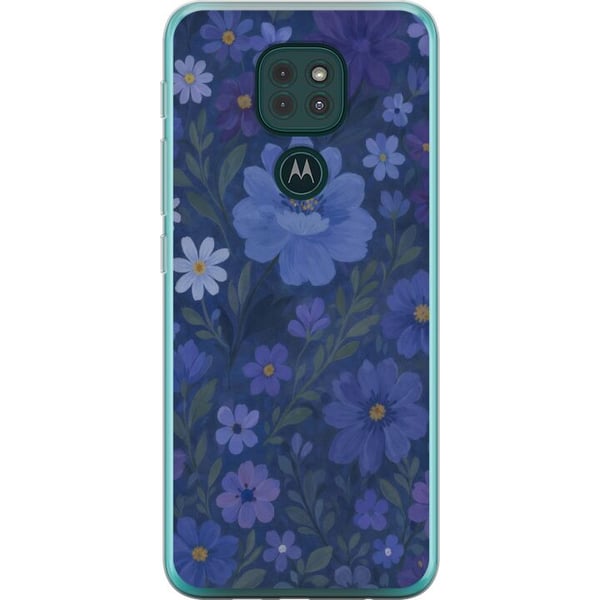 Kompatibelt Mobilskal till Motorola Moto G9 Play Midnattsblommor i djupblå drömsk sommarkväll