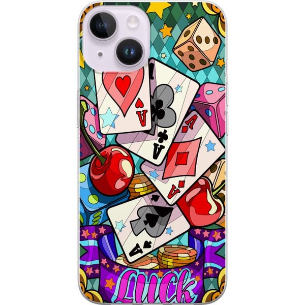 Kompatibel Mobilcover til Apple iPhone 14 Lucky Hands casino-popartdesign med spillekort, terninger, kirsebær og retroinspireret farverig stil