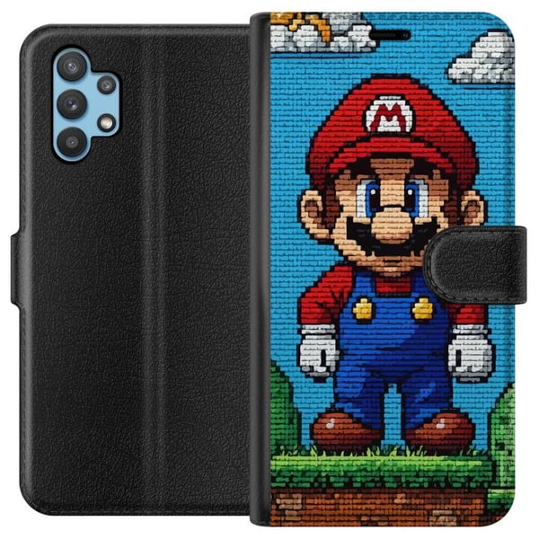 Kompatibelt Plånboksfodral till Samsung Galaxy A32 5G Nintendo Super Mario poster retro gaming 8bit pixel art spel classic game hero mural design fig