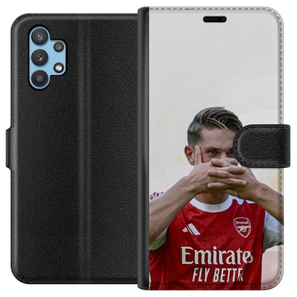 Kompatibelt Plånboksfodral till Samsung Galaxy A32 5G Martin Ødegaard konst – Närbild illustration i Arsenal matchtröja