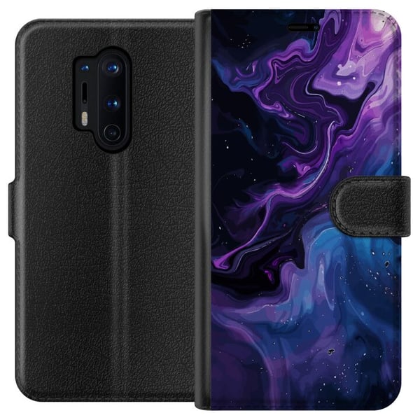 Kompatibel Tegnebogsetui til OnePlus 8 Pro Abstrakt flydende marmormønster i lilla og blå nuancer med en kosmisk stemning, bløde former og dyb visuel