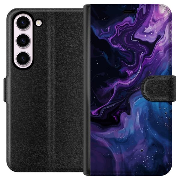 Kompatibel Tegnebogsetui til Samsung Galaxy S23 Abstrakt flydende marmormønster i lilla og blå nuancer med en kosmisk stemning, bløde former og dyb v Kompatibel Tegnebogsetui til Samsung Galaxy S23 Abstrakt flydende marmormønster i lilla og blå nuancer med en kosmisk stemning, bløde former og dyb v