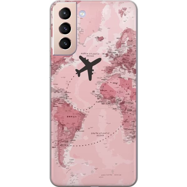 Kompatibelt Mobildeksel til Samsung Galaxy S21 Reise fly rosa verdenskart – reise- og eventyrdesign med fly over rosa verdenskart Kompatibelt Mobildeksel til Samsung Galaxy S21 Reise fly rosa verdenskart – reise- og eventyrdesign med fly over rosa verdenskart