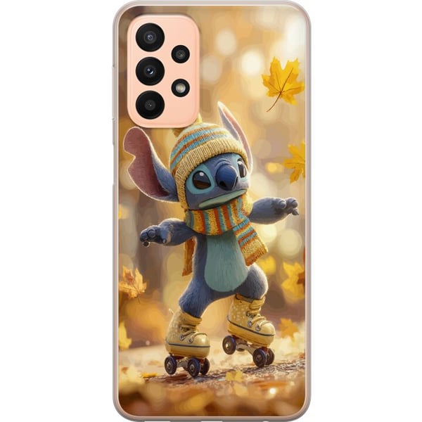 Kompatibelt Mobildeksel til Samsung Galaxy A23 Hustinspirert Stitch på rulleskøyter med lue skjerf og løv varm søt illustrasjon for Disney-elskere