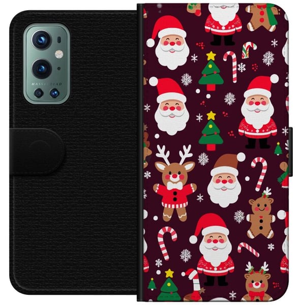 Kompatibelt Lommeboketui til OnePlus 9 Pro Merry Squad julemønster med nisser, reinsdyr og pepperkaker, søt vinterdesign i tegneseriestil