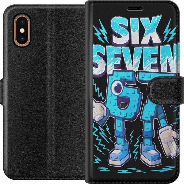 Kompatibelt Lommeboketui til Apple iPhone XS Max Lekfull blå Six Seven-illustrasjon i retro arkadestil med sterk typografi og gamingfølelse
