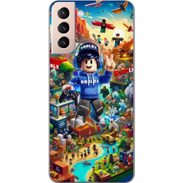 Kompatibelt Mobildeksel til Samsung Galaxy S21 Stor, detaljert Roblox-verden fylt med karakterer, eventyr og fargerike miljøer