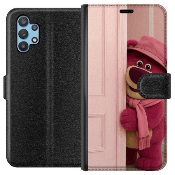 Kompatibelt Plånboksfodral till Samsung Galaxy A32 5G Rosa nalle med hatt och scarf söt pastellfärgad design fylld av kärlek humor och värme