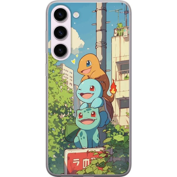 Kompatibel Mobilcover til Samsung Galaxy S23+ City Trio tre glade små figurer i bymiljø med blå himmel og grønne træer, charmerende illustration