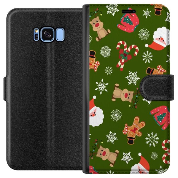 Kompatibelt Plånboksfodral till Samsung Galaxy S8 Grönt Julmönster Kompatibelt Plånboksfodral till Samsung Galaxy S8 Grönt Julmönster