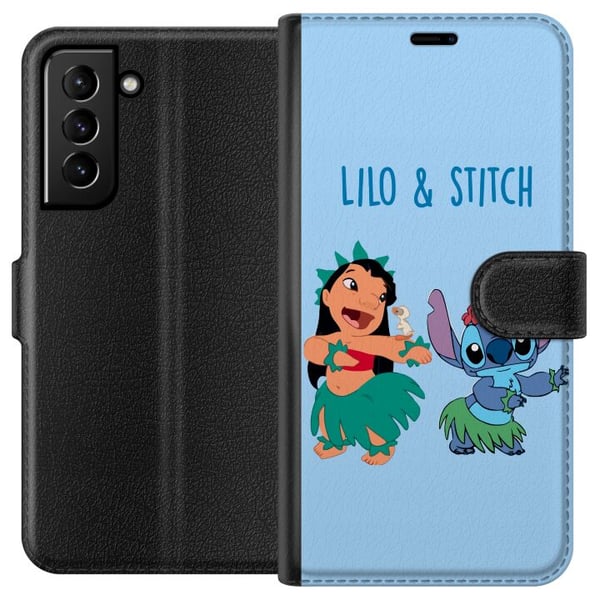 Kompatibelt Lommeboketui til Samsung Galaxy S21+ 5G Lilo og Stitch som danser hula i en fargerik tropisk illustrasjon Kompatibelt Lommeboketui til Samsung Galaxy S21+ 5G Lilo og Stitch som danser hula i en fargerik tropisk illustrasjon