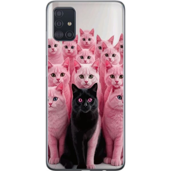 Kompatibelt Mobilskal till Samsung Galaxy A51 Svart katt bland rosa katter rolig kontrastfylld design med lekfull charm och trendig färgkombination