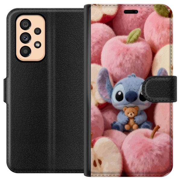 Kompatibelt Lommeboketui til Samsung Galaxy A53 5G Stitch i fluffy rosa epler med liten teddybjørn i sjarmerende kawaii-estetikk