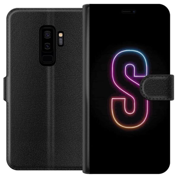 Kompatibelt Lommeboketui til Samsung Galaxy S9+ Neonbokstaven S i rosa og blå toner mot mørk bakgrunn i retrofuturistisk design Kompatibelt Lommeboketui til Samsung Galaxy S9+ Neonbokstaven S i rosa og blå toner mot mørk bakgrunn i retrofuturistisk design