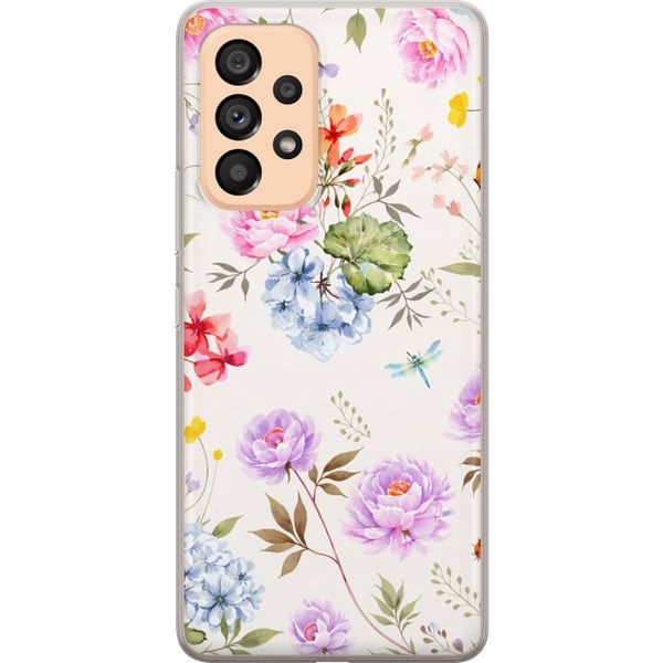 Kompatibelt Mobilskal till Samsung Galaxy A53 5G Blommigt mönster med handmålade blommor, fjärilar och insekter i romantisk skandinavisk stil, dekora