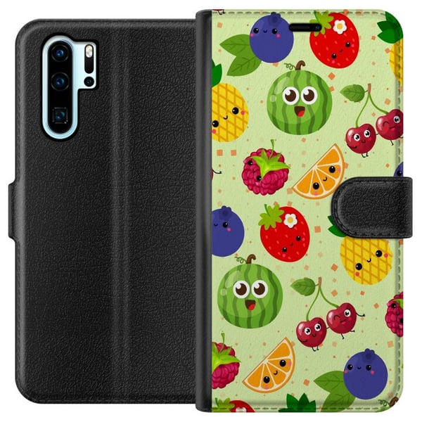 Yhteensopiva Lompakkokotelo Huawei P30 Pro Hedelmäkuvio, jossa on ananasta, melonia ja kirsikoita – värikäs design, joka levittää iloa ja kesäenergia