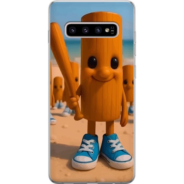 Kompatibelt Mobilskal till Samsung Galaxy S10+ Italian Brainrot strandmotiv – Träfigur med blå skor och basebollträ poster