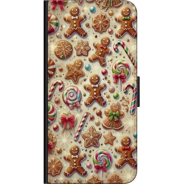 Kompatibelt Lommeboketui til Samsung Galaxy A03s Julemotivillustrasjon – polkagriser, pepperkaker og fargerikt julegodteri
